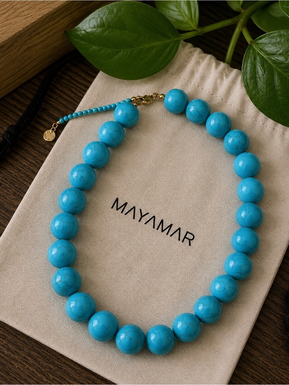 New Mayamar  genuine Turquoise round Bead Statement Necklace
